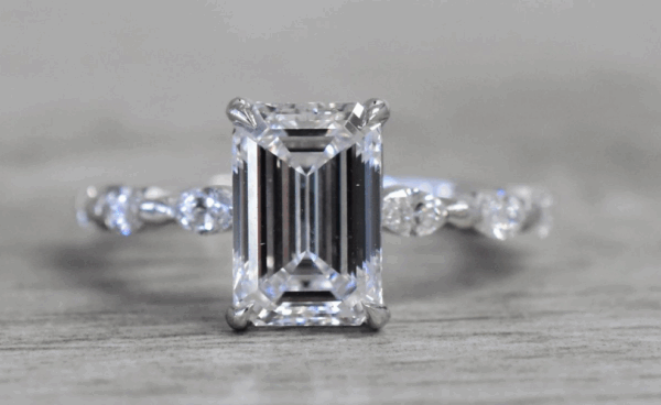 GIA Certified 2.07 CT D VVS2 Lab Grown Emerald Cut Diamond Engagement Ring
